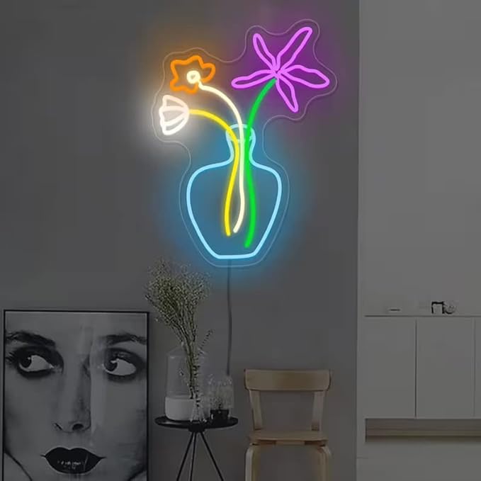 Plant Neon Sign for Wall Decor,Led Signs,Flower Neon Signs for Bedroom Wall with Dimmable Switch for Any Age Children's Room, Bar, Party, Christmas, Wedding Decoration Size:60 * 45cm