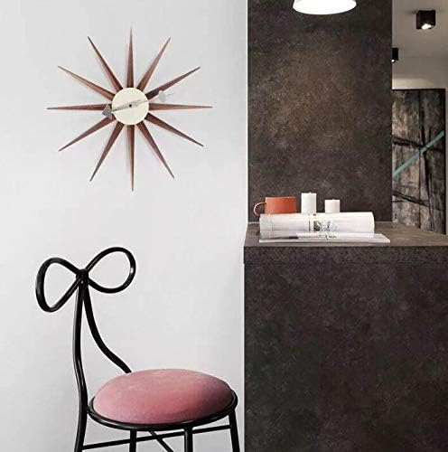 SHISEDECO Wooden Mid Century Art Decorative Modern Silent Sunburst Wall Clocks for Home, Kitchen, Living Room, Office etc., Colorful Retro Design(Sunburst Clock Walnut)