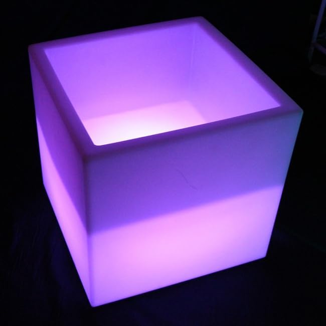 Mr.Go 16-inch LED Flower Pot Light w/Remote, 16 Color Changing Colorful Glowing Cube Flowerpot, Rechargeable Lighted Planter & Ice Bucket for Home Decor, Garden, Party, Wedding, Gifts