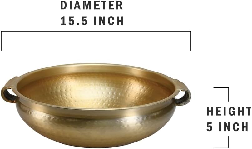 Serene Spaces Living Gold Handi Bowl: Hammered Texture, Decor for Living Rooms, Entryways, Restaurants, Indian Wedding. Table Centerpiece in Aluminum or Brass, Aluminum, 5" Tall & 15.5" Dia