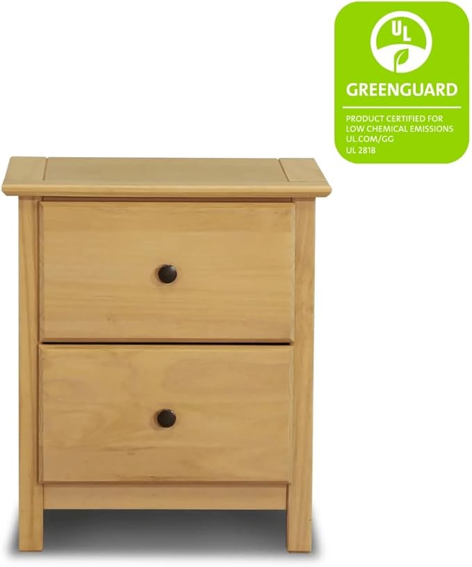 Grain Wood Furniture Shaker 2-Drawer Bedside Nightstand, Solid Wood with Natural Finish