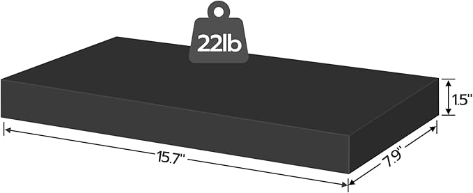 HOOBRO Floating Shelves for Wall, Wall Mounted Shelf Set of 2, 15.7" Hanging Shelf with Invisible Brackets, for Wall Decor Storage in Bathroom Bedroom Kitchen Living Room Office, Black BK40BJ01