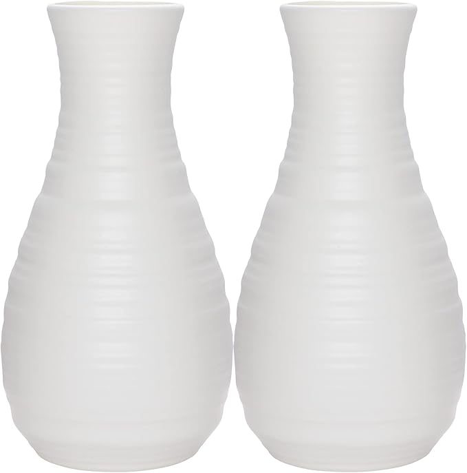 2 Pack Composite Plastics Flower Vase, Unbreakable Ceramic Look Vase for Home Decor Centerpieces, Arranging Bouquets (White)
