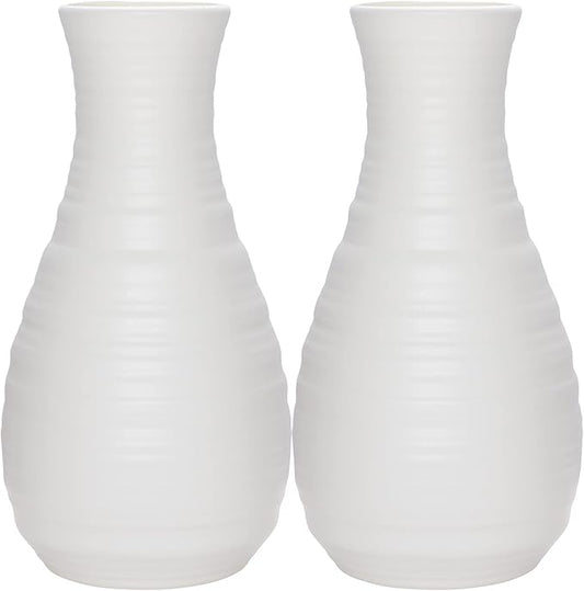 2 Pack Composite Plastics Flower Vase, Unbreakable Ceramic Look Vase for Home Decor Centerpieces, Arranging Bouquets (White)