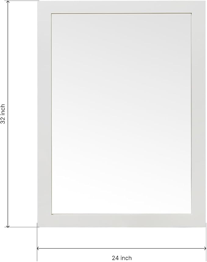 ARIEL Rectangular Wooden Mirror 24" x 32" in White, Flexible Horizontal/Vertical Hanging for Bathroom, Vanity, Entryway & Living Room Decor, Farmhouse Style