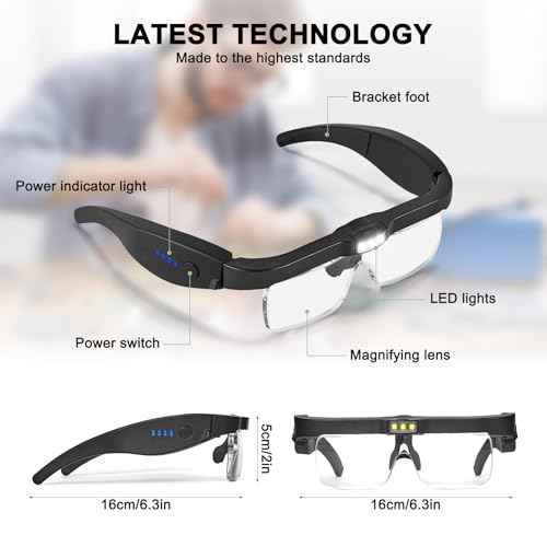 Magnifying Glasses with 3 LED Lights with Light 0.75X to 4X, Rechargeable Magnifying Glasses Head Magnifier, Lighted Magnify Glass with 5 Detachable Lenses, Magnifier Headset for Close Work