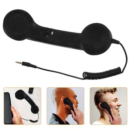 Classic Handset Ear Buds for Wired Headset Retro Headphones Old Phone 90s Phone Cord Headphones Phones for Home Retro Handset Scrunchies Black to Rotate Receiver Cell Phone