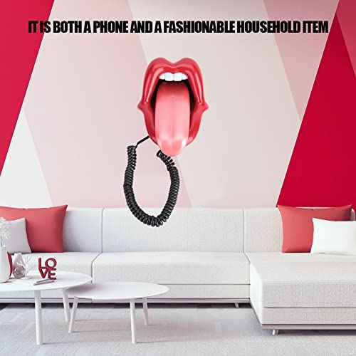 Red Mouth Telephone Retro, Red Tongue Corded Landline Novelty Sexy Lip Mouth Fixed Phone,Wired Novelty Sexy Lip Phone Cartoon Shaped Real Corded Landline, fit for Office Home Gift Decorate