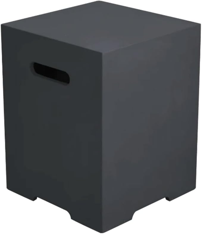 AMS Fireplace | Elementi Square Smooth Dark Black 20 lbs Propane Tank Cover | Concrete GFRC Base | Dimensions: 15.7 x 15.7 x 20 inches | Perfectly Matches with Granville and Bergamo Fire Pit Tables.