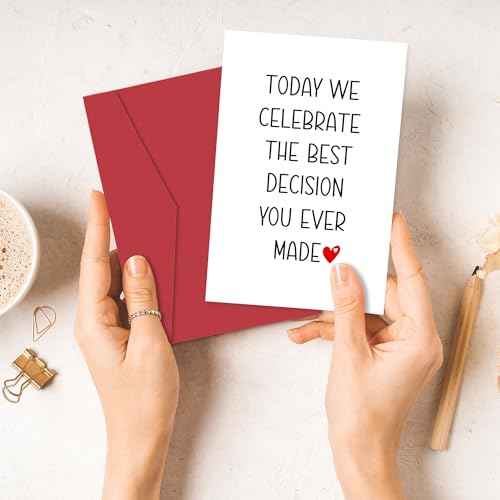Heollaok Funny Anniversary Card for Husband or Wife - Today We Celebrate the Best Decision You Made - I Love You Gifts, Happy Anniversary Cards for Couples