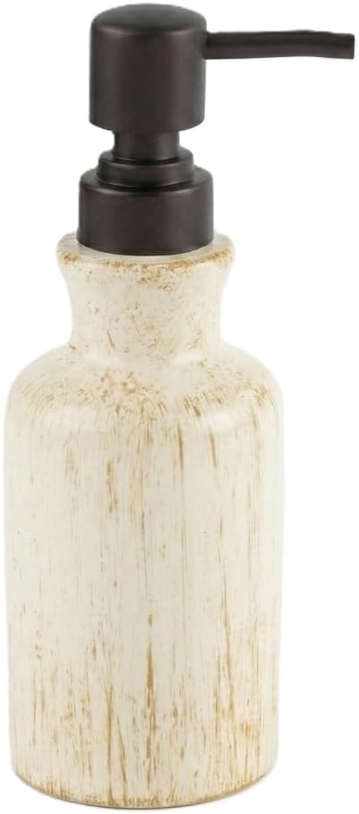 Creative Scents Rustic Luxe Bathroom Soap Dispenser - Beige Hand Soap Dispenser for Bathroom with Strong Easy Dispensing Pump - Rustic Farmhouse Decor – Resin Lotion Dispenser with Pump Holds 8.8 Oz.