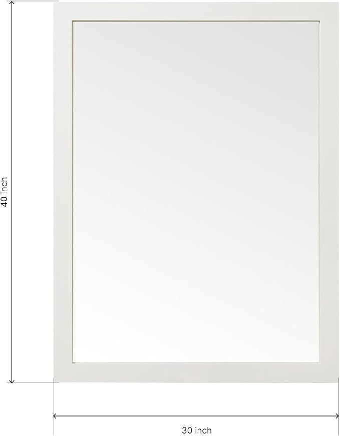 ARIEL Rectangular Wooden Mirror 30" x 40" in White, Flexible Horizontal/Vertical Hanging for Bathroom, Vanity, Entryway & Living Room Decor, Farmhouse Style