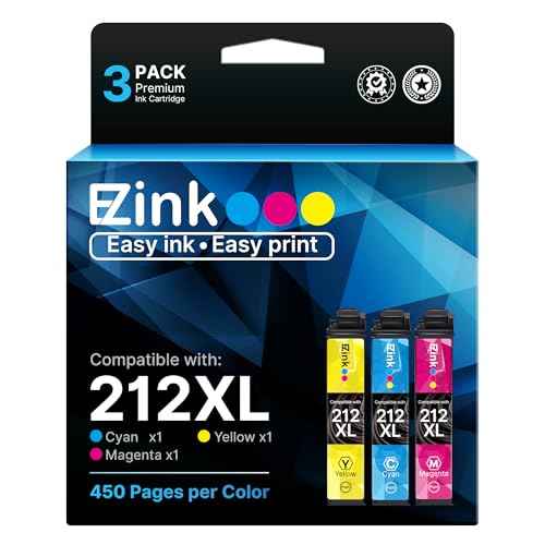 E-Z Ink Remanufactured Ink Cartridges Replacement for Epson 212 212XL 212 XL T212XL to use with XP-4100 XP-4105 WF-2830 WF-2850 Printer New Upgraded Chips(Cyan, Magenta, Yellow, 3 Pack)