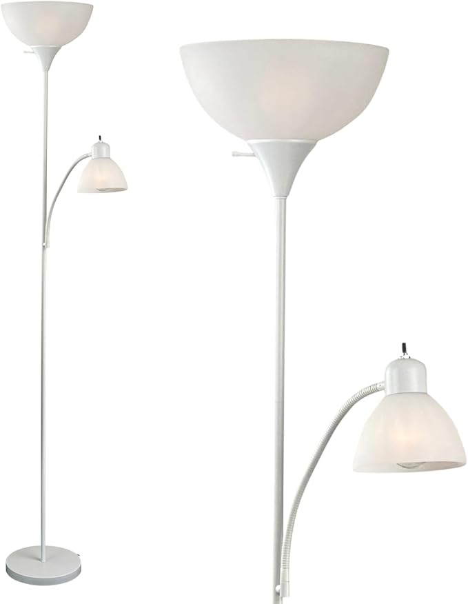 LIGHTACCENTS Floor Lamp with White Plastic Shades, Adjustable Standing Lamp, Reading Light, Head Lamp, Ideal Floor Lamps for Living Room, Measures 12x12x72 inches
