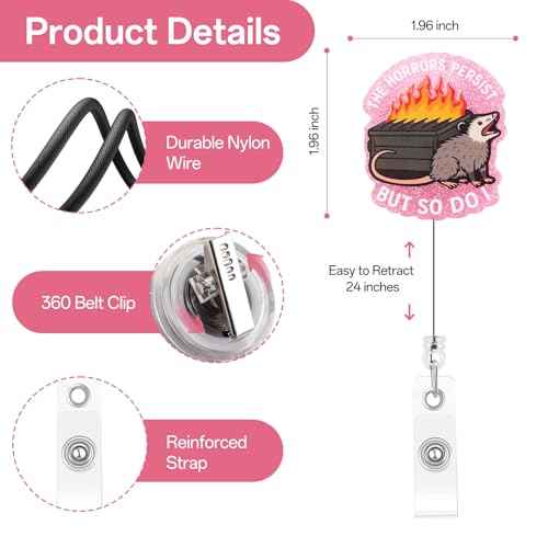 Funny Nurse Badge Reel, Possum Dumpster Fire Badge Holder with Retractable Clip, Cute Gifts for Nursing Student RN LPN CNA MA Medical Worker Teacher Doctor