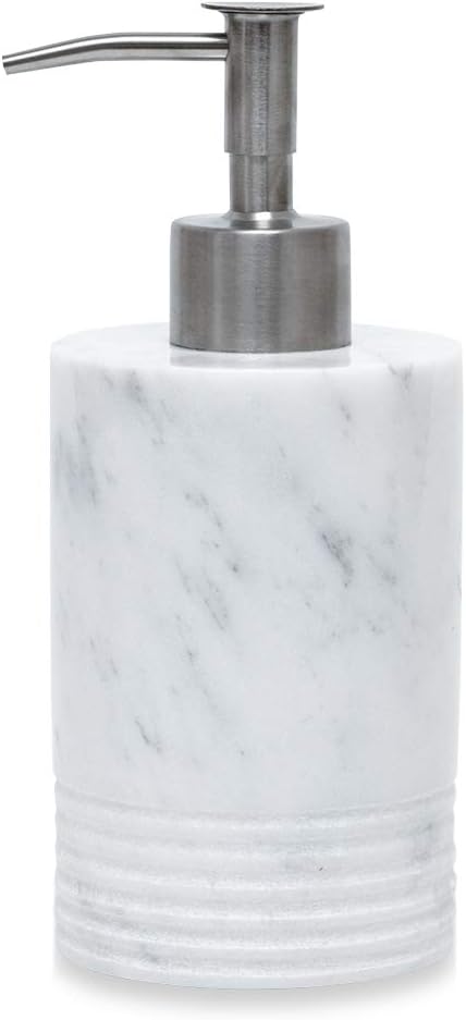JIMEI Marble Soap Dispenser with Stainless Steel Pump for Bathroom Kitchen Countertop - Lotion & Liquid Dispenser Soap Bottle White
