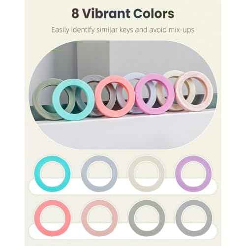 Uniclife 24 Pcs Key Caps, 0.9" Round Key Covers Caps, Soft Stretchy Key Identifiers for Small Regular House Keys (Not Suitable for Square or Odd-Shaped Keys), 8 Colors