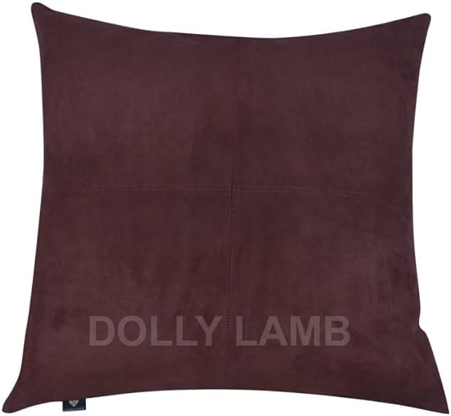 D DOLLY LAMB Lambskin Leather Pillow Cover - Sofa Cushion Case - Decorative Throw Covers for Living Room & Bedroom, 16x16 Inches - Brown Pack of 2