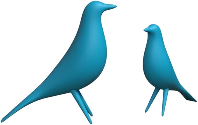 Mid Century Modern Retro Style Bird Family Decor Vintage Look Figurines 1960s 50s MCM Midmod Set of 2 Office Decoration Home Living room Gift (Teal)