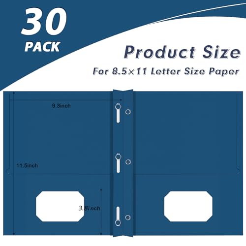 Two Pocket Folders, PANDRI 30 Pack Two Pocket Folders with Prongs, 3 Prong Folders Designed for Office and Classroom, Letter Size Darkblue