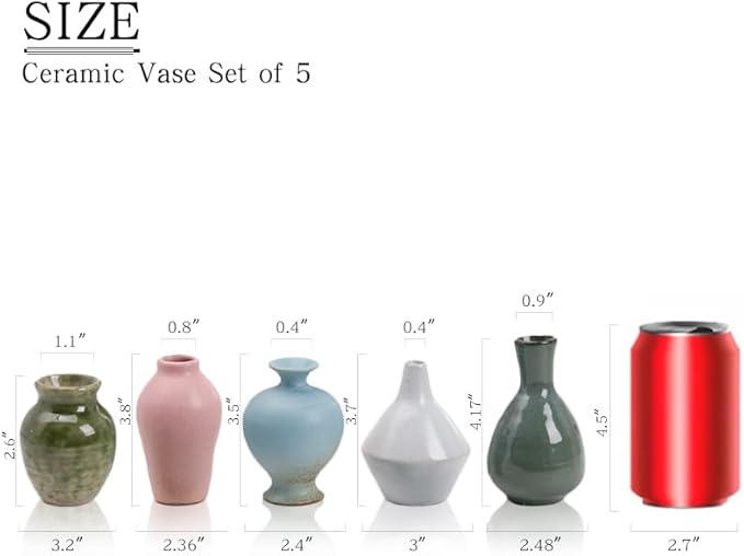 Set of 5 Ceramic Bud Vase - Home Decor Dried Flower Arrangement Small Vase, Gradient Glaze Design, Home, Living Room, Dining Table, Farmhouse, Office Decor, Bedroom, Dining Table, Kitchen Shelf