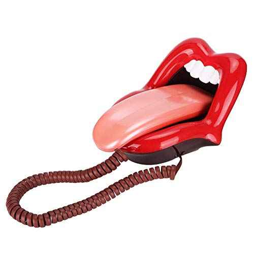 Red Mouth Telephone Retro, Red Tongue Corded Landline Novelty Sexy Lip Mouth Fixed Phone,Wired Novelty Sexy Lip Phone Cartoon Shaped Real Corded Landline, fit for Office Home Gift Decorate