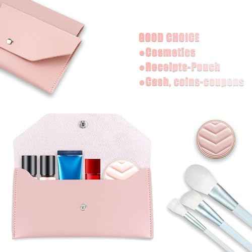 Cash Envelope Wallet, Reusable Envelope Wallet, Men's and Women's Genuine Leather Cashs Wallets, Money Envelopes for Cashs for Bill Planner£¨Pink£©