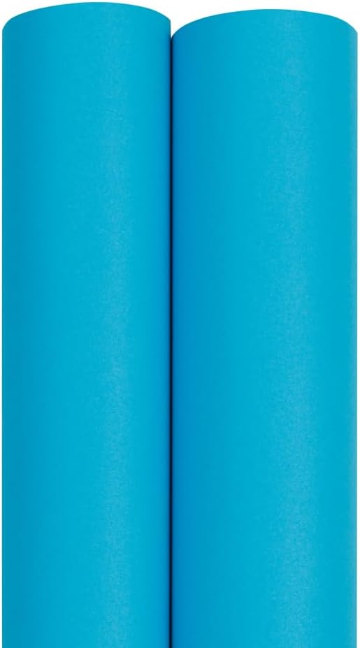 JAM Paper Gift Wrap - Matte Wrapping Paper - 52.6 Sq Ft Total (17 in x 18 Ft Each) - Matte Bright Blue/Peacock Blue - 2 Rolls/Pack
