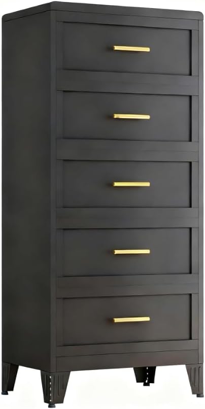 5 Drawers Dresser for Bedroom, 53.46" Tall Metal Dressers & Chest of Drawer Curved Corner Design, Storage Organizer Drawer Chest with Large Capacity for Living Room, Entryway, Hallway, Black