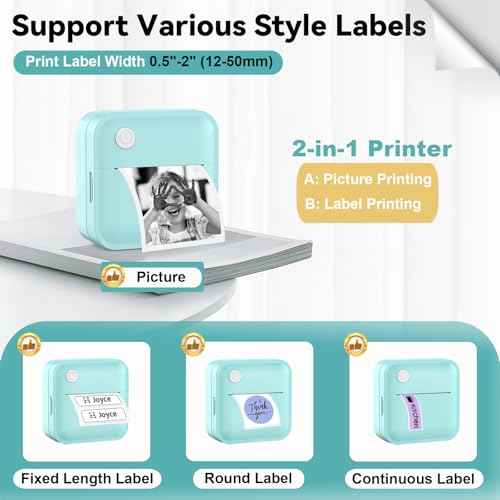 Label Maker Machine with Tape - Inkless Mini Bluetooth Label Printer with Multiple Templates, Wide Waterproof Labels, Portable Thermal Sticker Labeler for School Home Office Kitchen Organization