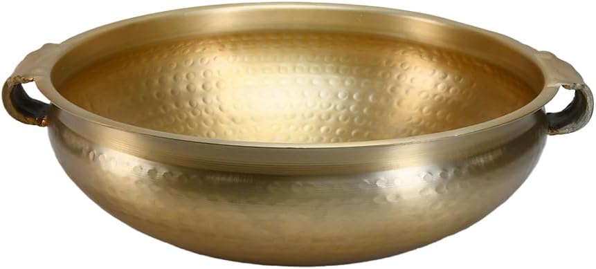 Serene Spaces Living Gold Handi Bowl: Hammered Texture, Decor for Living Rooms, Entryways, Restaurants, Indian Wedding. Table Centerpiece in Aluminum or Brass, Aluminum, 5" Tall & 15.5" Dia