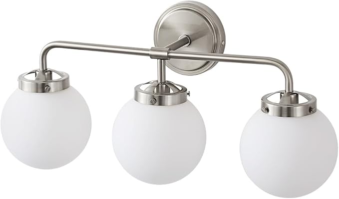 Bathroom Light Fixtures Over Mirror, 22.4'' Brushed Nickel Modern Vanity Lights with Milk White Glass Globe Shades 3-Light Farmhouse Wall Sconce Lighting