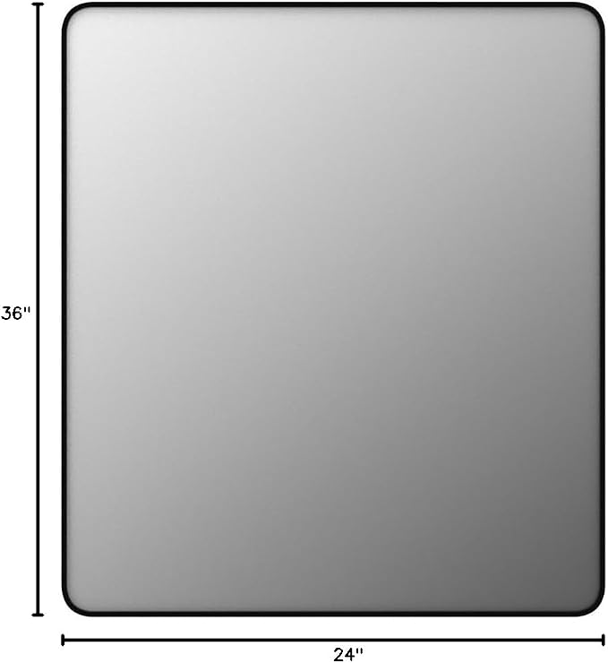 24x36 Inch Black Framed Mirror for Wall, Matte Black Bathroom Rectangle Mirror, Rounded Corner, Anti-Rust (Horizontal/Vertical)
