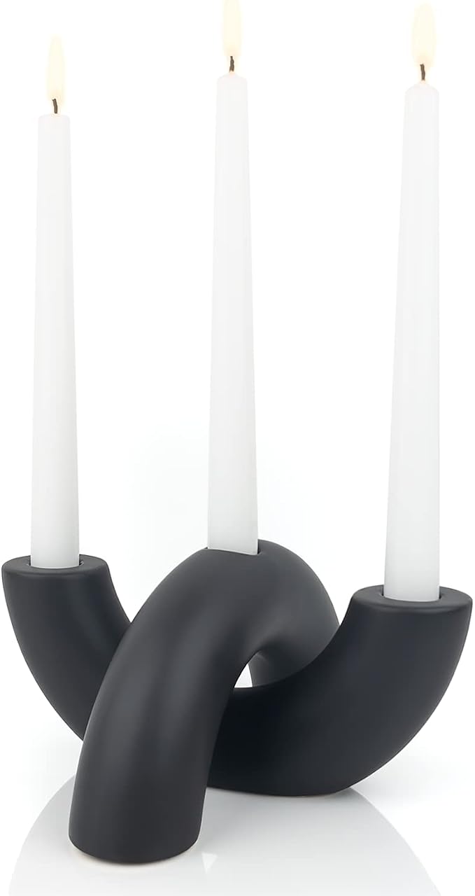 Taper Candle Holder Set - Candle Stick Holders for Dining Room Table, Entryway Table, or Fireplace Mantel - Modern Candelabra Home Decor (Black)
