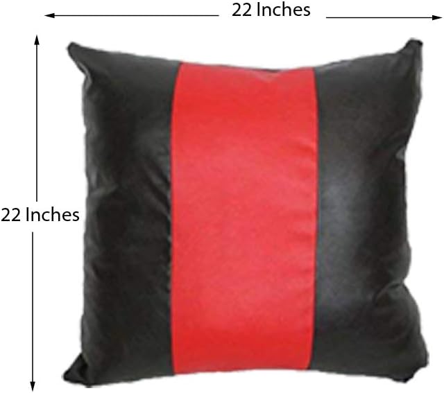 D DOLLY LAMB Lambskin Leather Pillow Cover - Sofa Cushion Case - Decorative Throw Covers for Living Room & Bedroom, 18x18 Inches - Red Black 01 Pack of 2