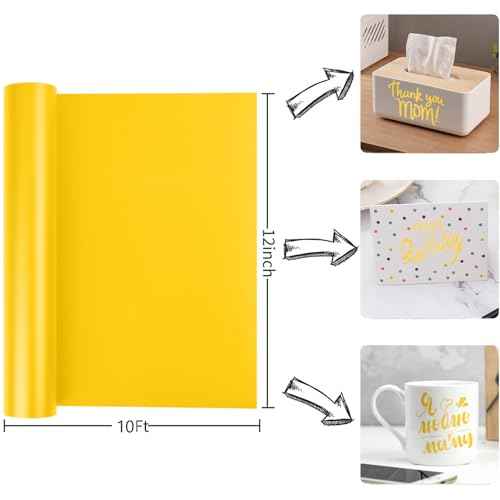 Prime Vinyl Permanent Vinyl - Matte Yellow Adhesive Vinyl for All Cutting Machine, 12" x10 FT Permanent Outdoor for Decor Sticker, Home Decal, Scrapbooking, Signs