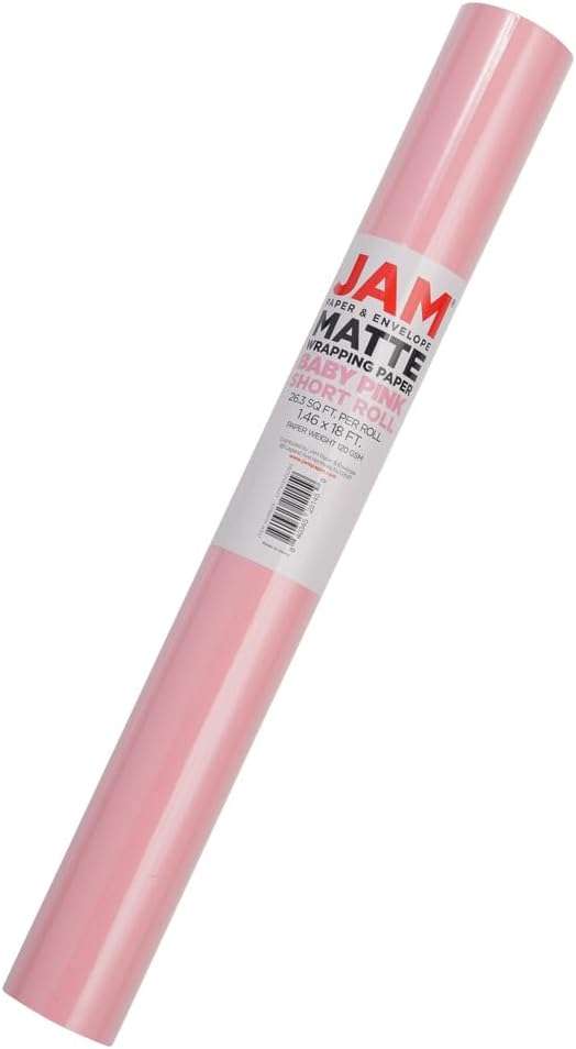 JAM Paper Gift Wrap - Matte Wrapping Paper - 26.3 Sq Ft (17 in x 18 Ft) - Matte Light Baby Pink - Roll Sold Individually