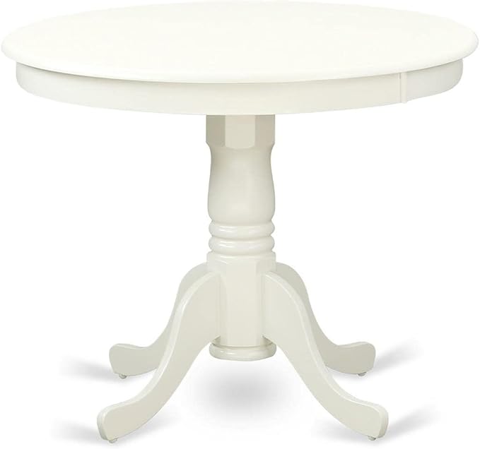 East West Furniture ANT-LBK-TP Antique Modern Kitchen Table - a Round Dining Table Top with Pedestal Base, 36x36 Inch, Linen White & Black