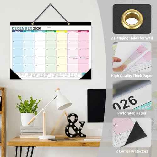 ZTX Desk Calendar 2026-2027 Calendar Wall Calendars 2026-2027-18 Month Planner Big 17"x12" Jan.2026-Jun.2027 Clear Plastic Cover for Home Office School Colorful
