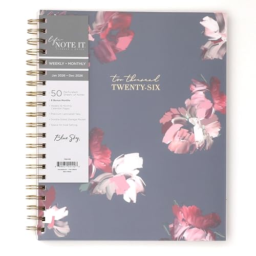 Blue Sky Life Note It 2026 Weekly and Monthly Planner Notes, January 2026 - December 2026, 8.5" x 11", Flexible Cover, Durable Twin Wire Binding, Storage Pocket, 50 Perforated Notes Sheets, Leah