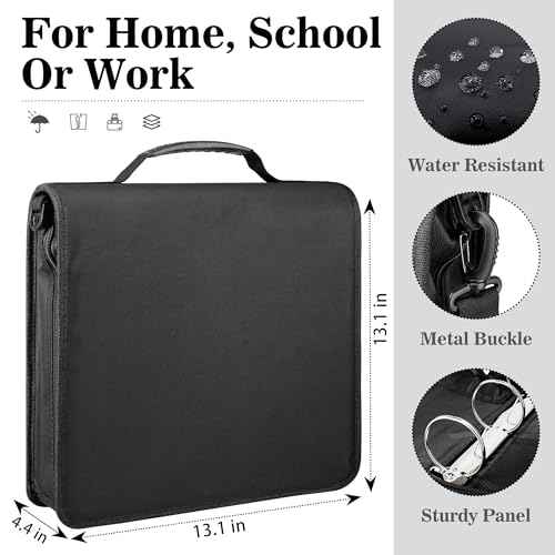 Zzrywuty Zipper Binder, 3 Inch 3-Ring Binder with Zipper, Expanding Folders and Shoulder Straps & Handles, 3" O-Rings with Multiple Pockets£¨for 13" MacBook and Tablet£© for Middle School- Black