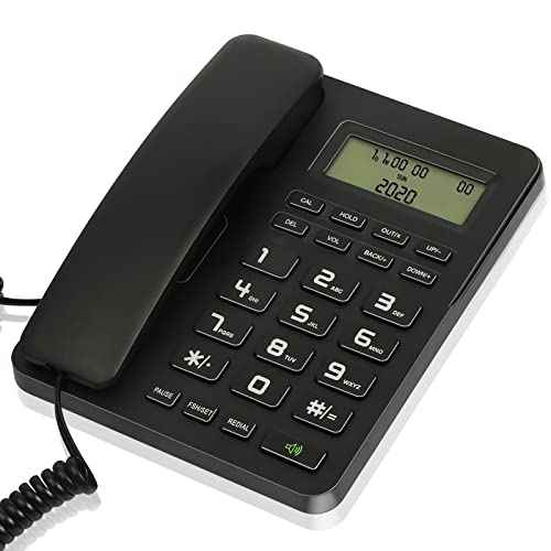 Corded Desktop Telephone?Wired Landline Phone for Home, Office, or Hotel with Adjustable Volume, 3-Level Screen Contrast, Caller ID, and Built-in Calculator-Black