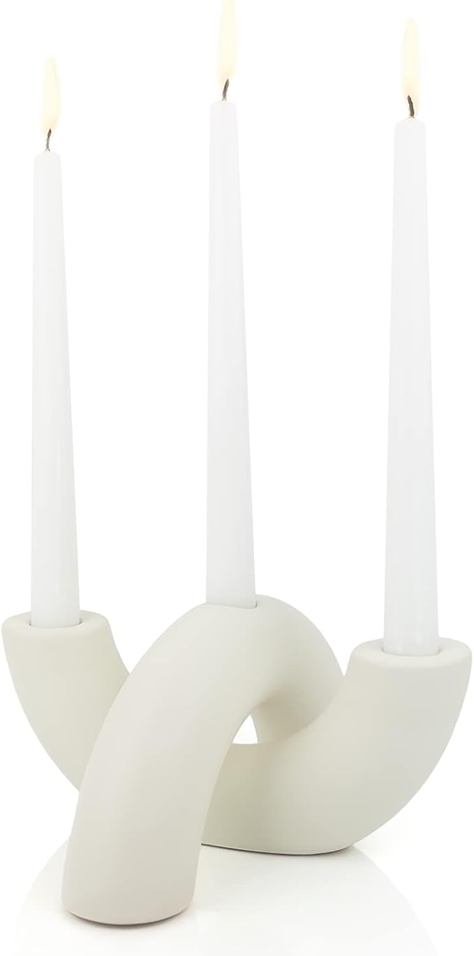 Taper Candle Holders Set - Modern Candle Stick Holders - Ceramic Table Decor, Centerpiece, & Decorative Candle Holders for Candlesticks - Candelabra for Candle Sticks Holder Decor (Ivory White)