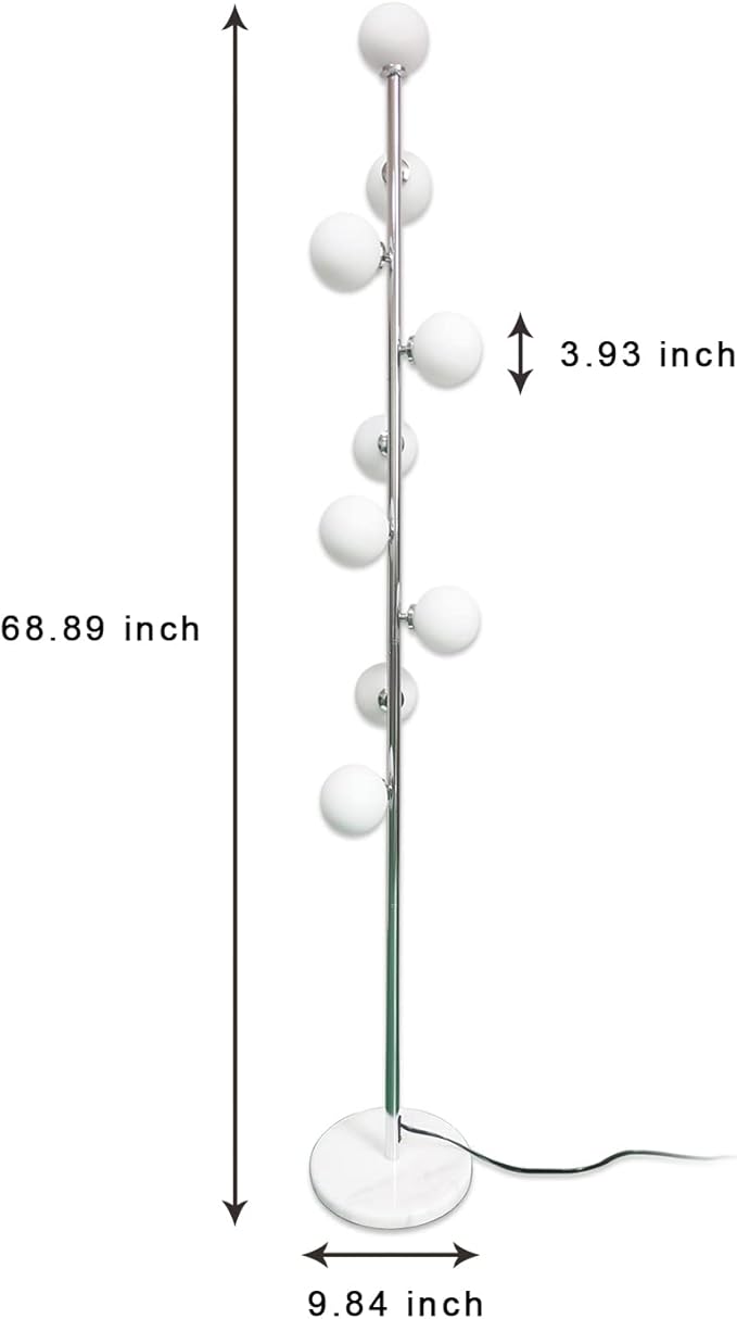 Hsyile Modern Creative Floor Lamp for Living Room,Bedroom,Office,Globe High Pole Standing Lamp, Tree Lamp Chrome Finish,9 Bulbs Included