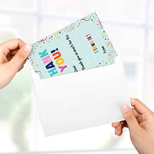 Eaasty 72 Pieces Kids Thank You Cards Fill in the Blank Thank You Notes with Envelopes Colorful Thanks Cards for Birthday Party(Confetti Style)
