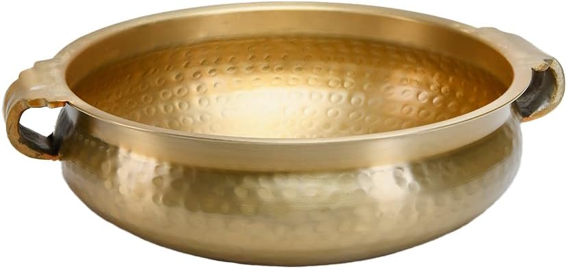 Serene Spaces Living Gold Handi Bowl - Hammered Texture, Decor for Living Rooms, Entryways, Restaurants, Indian Wedding, Table Centerpiece - Aluminum, 4.5" Tall & 12" Diameter
