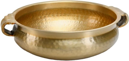 Serene Spaces Living Gold Handi Bowl - Hammered Texture, Decor for Living Rooms, Entryways, Restaurants, Indian Wedding, Table Centerpiece - Aluminum, 4.5" Tall & 12" Diameter