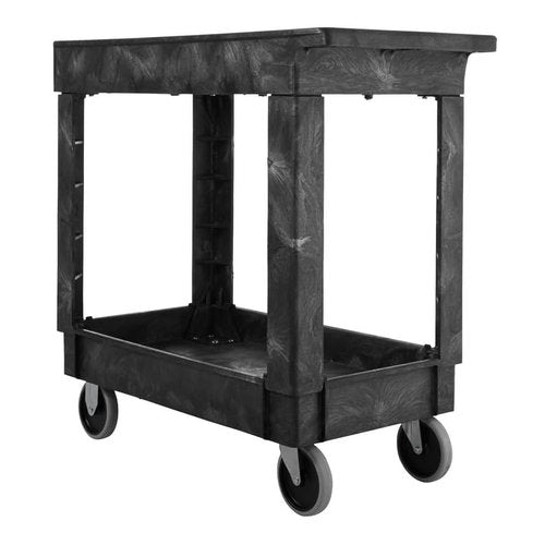 Rubbermaid Commercial Products 2-Shelf Utility Cart - 300-Pound Capacity, Black with Lipped Shelves