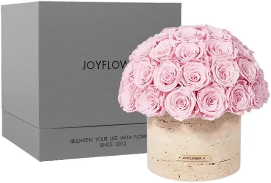 JoyFlower Light Pink Preserved Flowers Vase, Yellow Cave Stone Flower Vases for Centerpieces, Eternal Flower Decorations for Party Home Living Room Bedroom Coffee Table, Flower Vase Unique House Decor