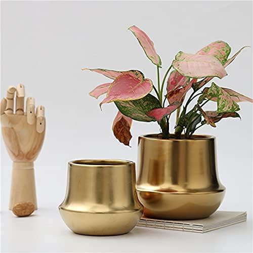Gold Ceramic Planter Indoor Flower Pots Modern Decorative Large Plant Pot 7.1 inch Gold Brass Planter for All House Plants,Succulents,Flowers and Cactus